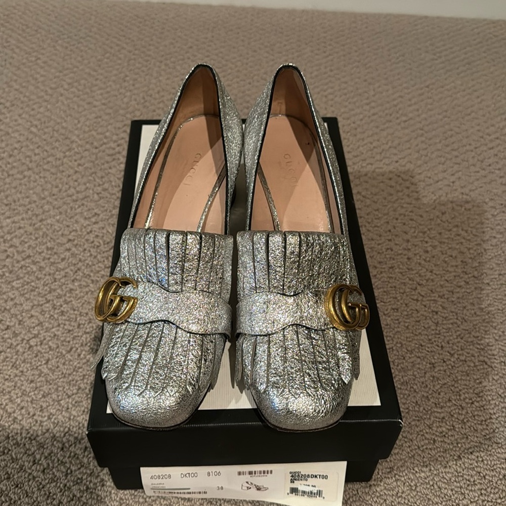 Gucci silver Argento block heel 38